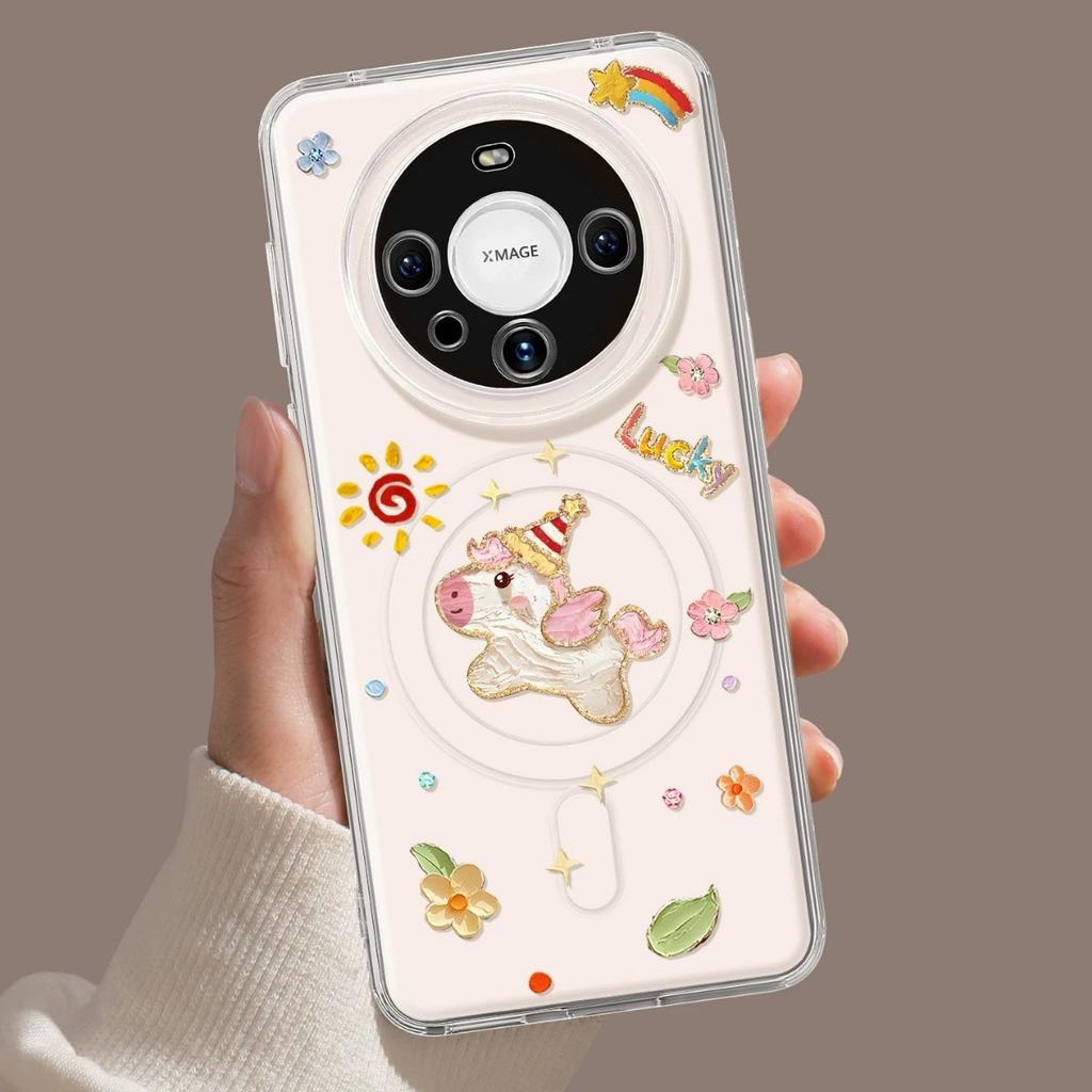 Pony Mobile Phone Case with Bracket Is Suitable for Huawei Mate80promax Magnetic Attraction 70/60pro + Cute 50/40 Set.