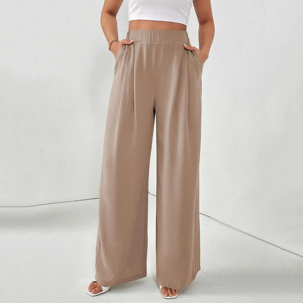 Women's Casual Loose Wide-leg Trousers With Slanted Pockets