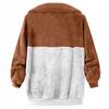 Women's Casual Color Blocking Loose Plush Zippered Flip Collar Jacket With Pockets
