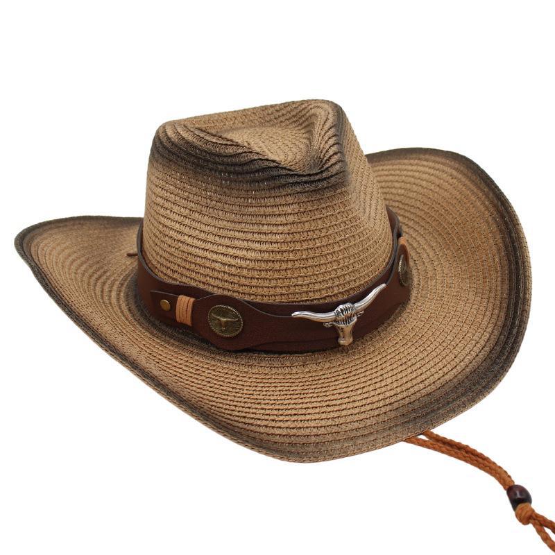 Tibetan Western Cowboy Straw Hat Outdoor Sun Hat Guozhuang Dance Bullhead Beach Hat Trendy Jazz Hat