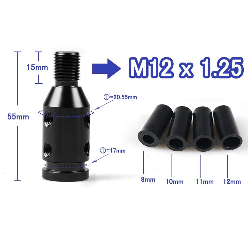 Shift Knob Car Shift Knob Adapter Universal Car Shift Knob Adapter for Screwless Shifter 12x1.25 (Black)