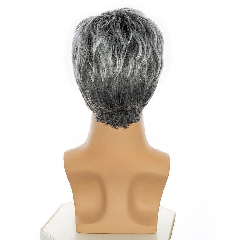 Men's Fashion Textured Straight Wig, Gradient Grey High-Temperature Fiber Hairpiece