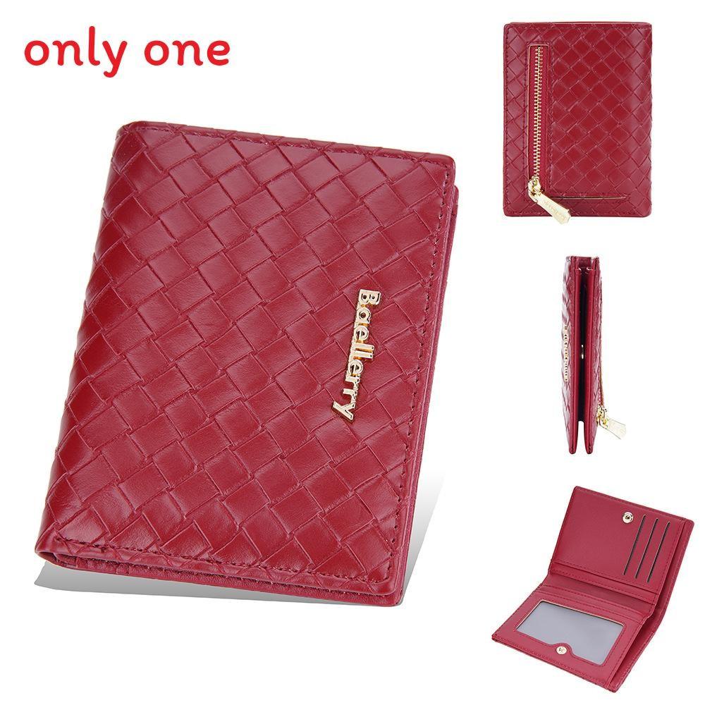 Pu Leather Womens Short Wallet With Weaving Pattern Design And Letter Decor For Daily Use