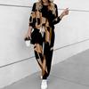 Women Floral Print Two Piece Outfit, Long Sleeve Crew Neck Top & Drawstring Jogger Pants Casual Tracksuit for Spring Autumn
