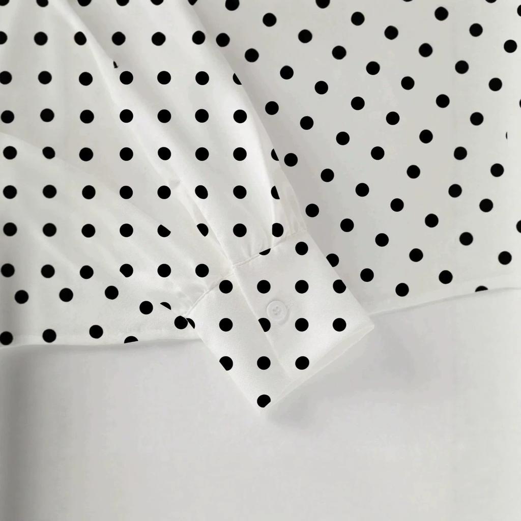 European and American New Streamer Bow Shirt, French Commuter Retro Polka Dot Gentle and Thin Top