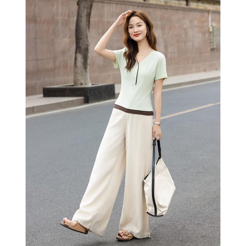 Women's V-Neck Color Block T-Shirt
