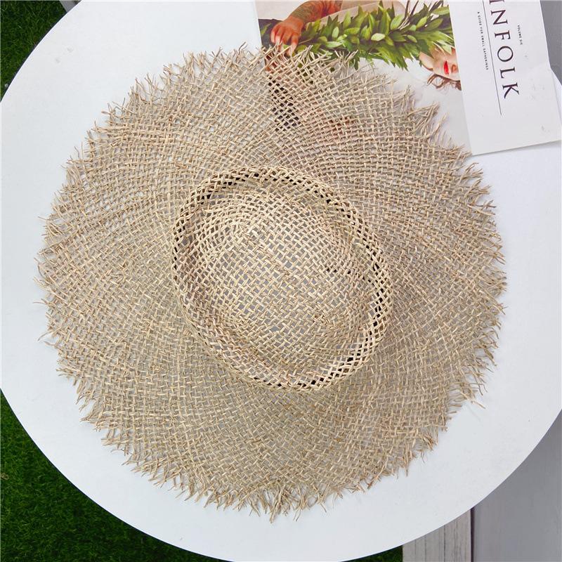 European and American Retro Style Rough Edge Seaweed Straw Hat Hollow Breathable Sun Hat Women Summer Travel Sun Protection Beach Hat