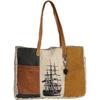 Sel De Mer Large Shoulder Bag and Cowhide Tote Upcycled Canvas & Cowhide Leather Handbag Bag for Women