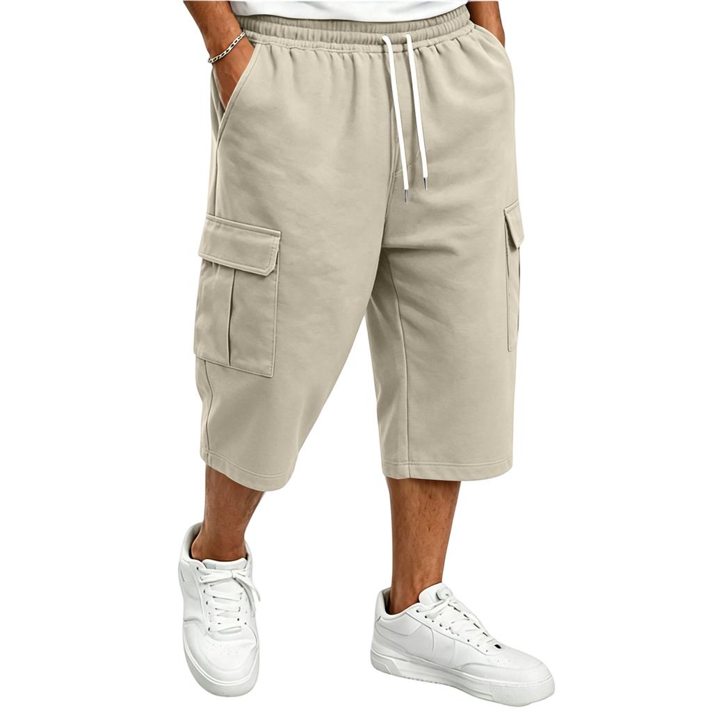 Men's Casual Drawstring Cargo Shorts 7/8 Length for Summer Everyday Wear
