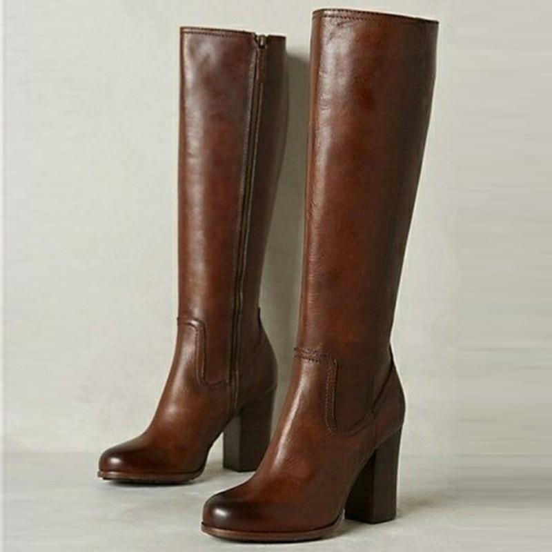 Autumn and Winter New Wind Side Zipper High Thick Heel Women's Fashion Boots