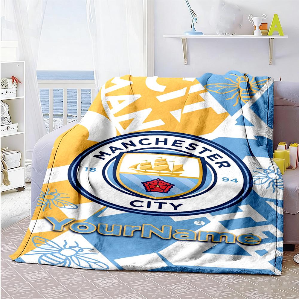 Manchester City 55 Personalized Text Blanket Lightweight Customizable Blanket Warmthful Decor Suitable for Sofa Office Chair Bed Picnics