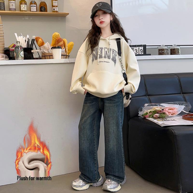 Dívčí jarní/podzimní mikina s kapucí - 2025 Korejský styl fleece pro dívky