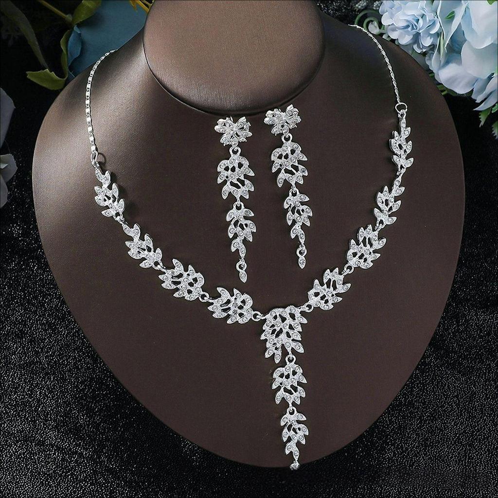 2025 Rhinestone Wheat Ear Necklace & Earrings Bridal Wedding Jewelry Set