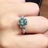 Anello Aperto da Donna in Argento 925 Placcato Platino 950 con Moissanite Blu-Verde Taglio Eight Hearts Eight Arrows - Gioiello Più Venduto