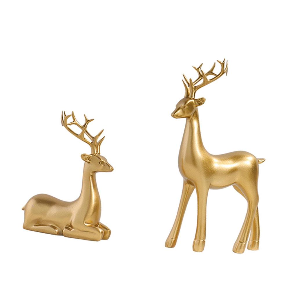 Reindeer Figurine Resin Ornaments Animal Statue Elk Deer Statue Elk Sculpture for Bookshelf Cabinet Living Room Desktop Office
