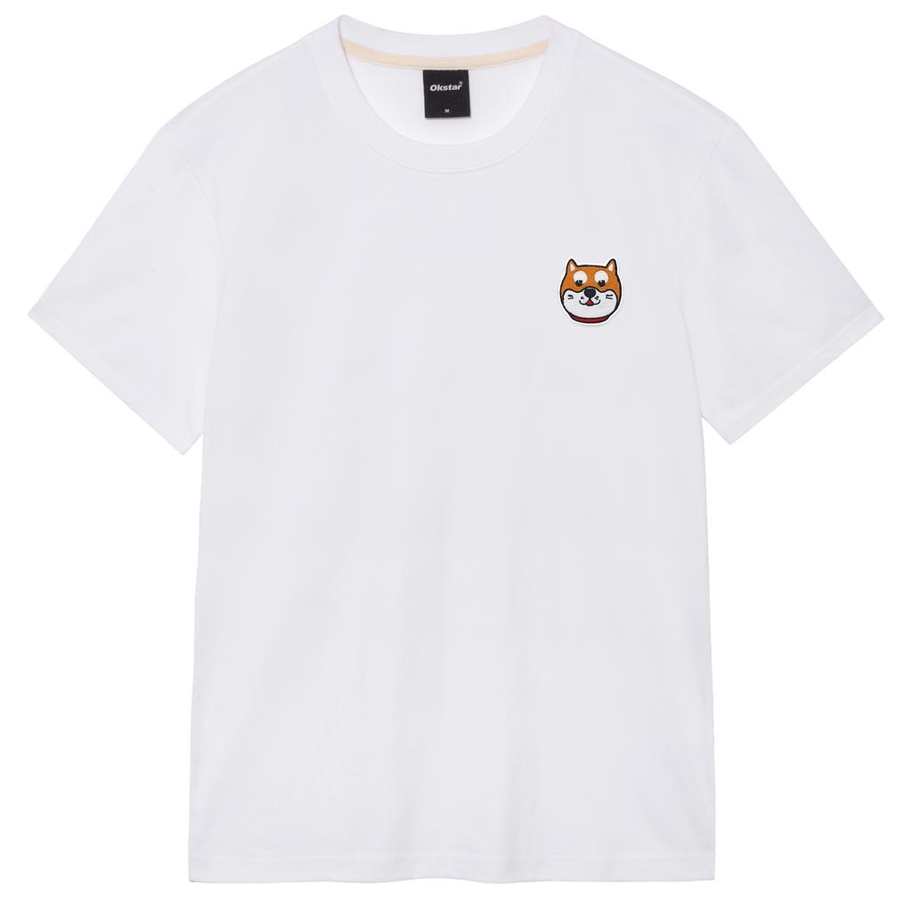 OKSTAR Shiba Inu Embroidered Patch Short Sleeve T-Shirt (Type B)