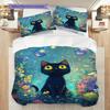 Black Cat Pattern Bedding Quilt Set Quilt Cover Pillowcase Home Decoration Birthday Gift (1 * Duvet Cover + 2 * Pillowcase, Without Core)