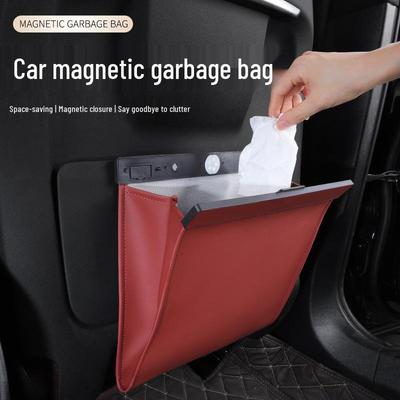 Leather Magnetic Car Seat Back Trash Bag