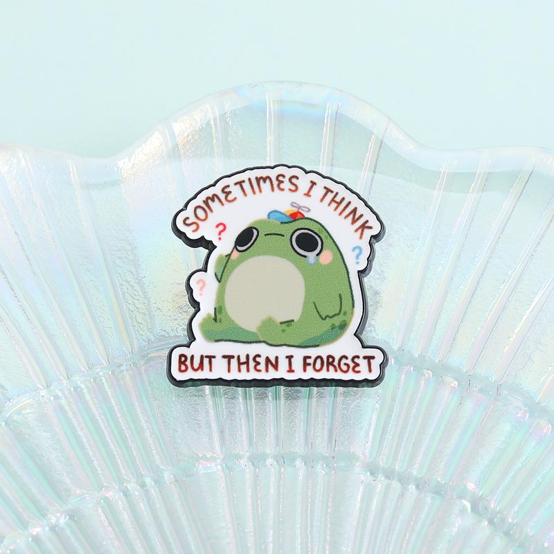 Sometimes I Think But Then I Forget Enamel Pin Cartoon Frog Pun Brooches Lapel Badges Funny Animal Jewelry Gift for Kids Friends