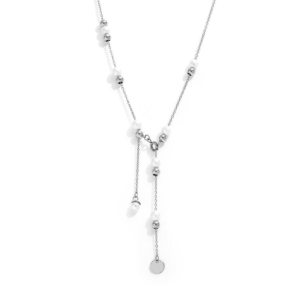 Joolim Jewelry 18K Gold Plated 8 Bead Satellite Pearl Tassel Pull-Out Style Necklace Stainless Steel Jewelry