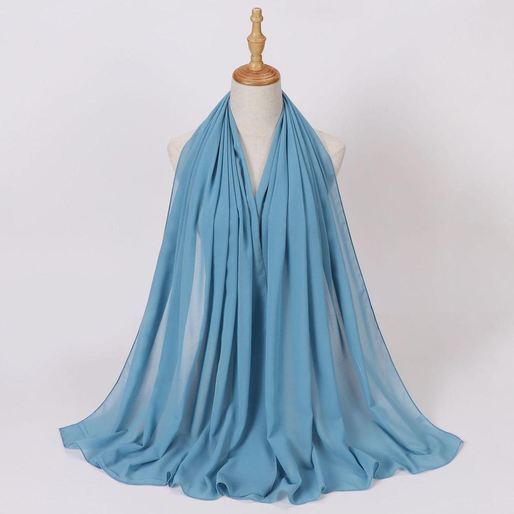 Ethnic Pearl Chiffon Hijab Scarf - Single Color, Long Style for Middle East & Africa