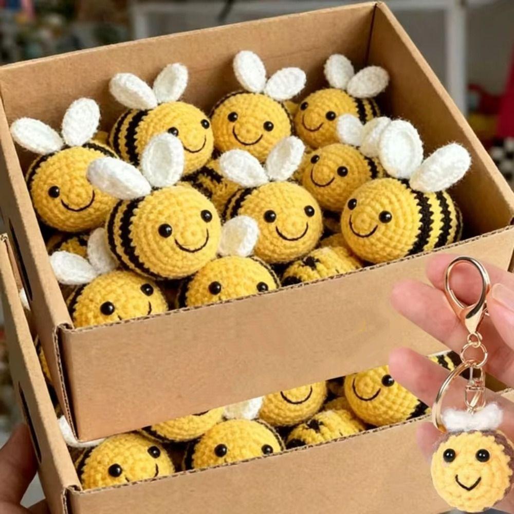 Finished Product Crochet Keychains Handmaking Knitting Insect Fat Bees Pendants  Animal Doll