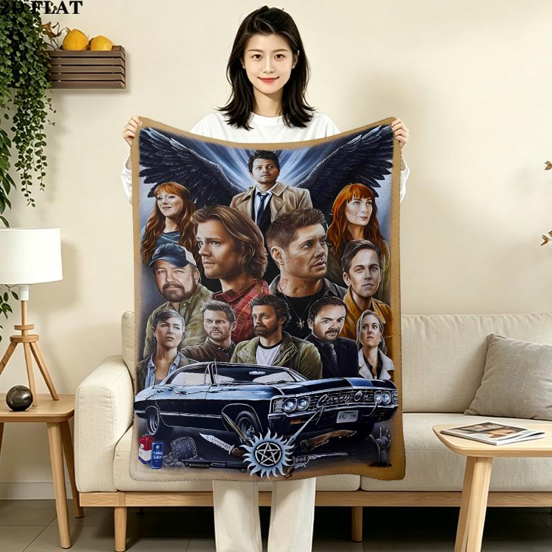 1PC Supernatural Patterned Flannel Blanket Suitable For All Seasons For Home Decor Warmth And Comfort Gifts Holiday Present