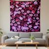 Tapestry Wall Hanging Neon Pink Cherry Blossom Sakura Flowers Dark Background Glowing Floral Pattern Decor for Bedroom Girls Room Gift