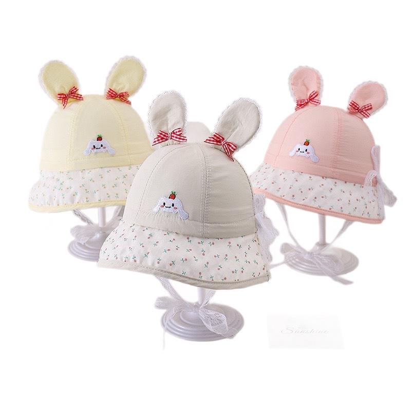 Spring Baby Hat with Cute Rabbit Ears - Korean Style Sun Protection Bucket Hat for Outdoors.