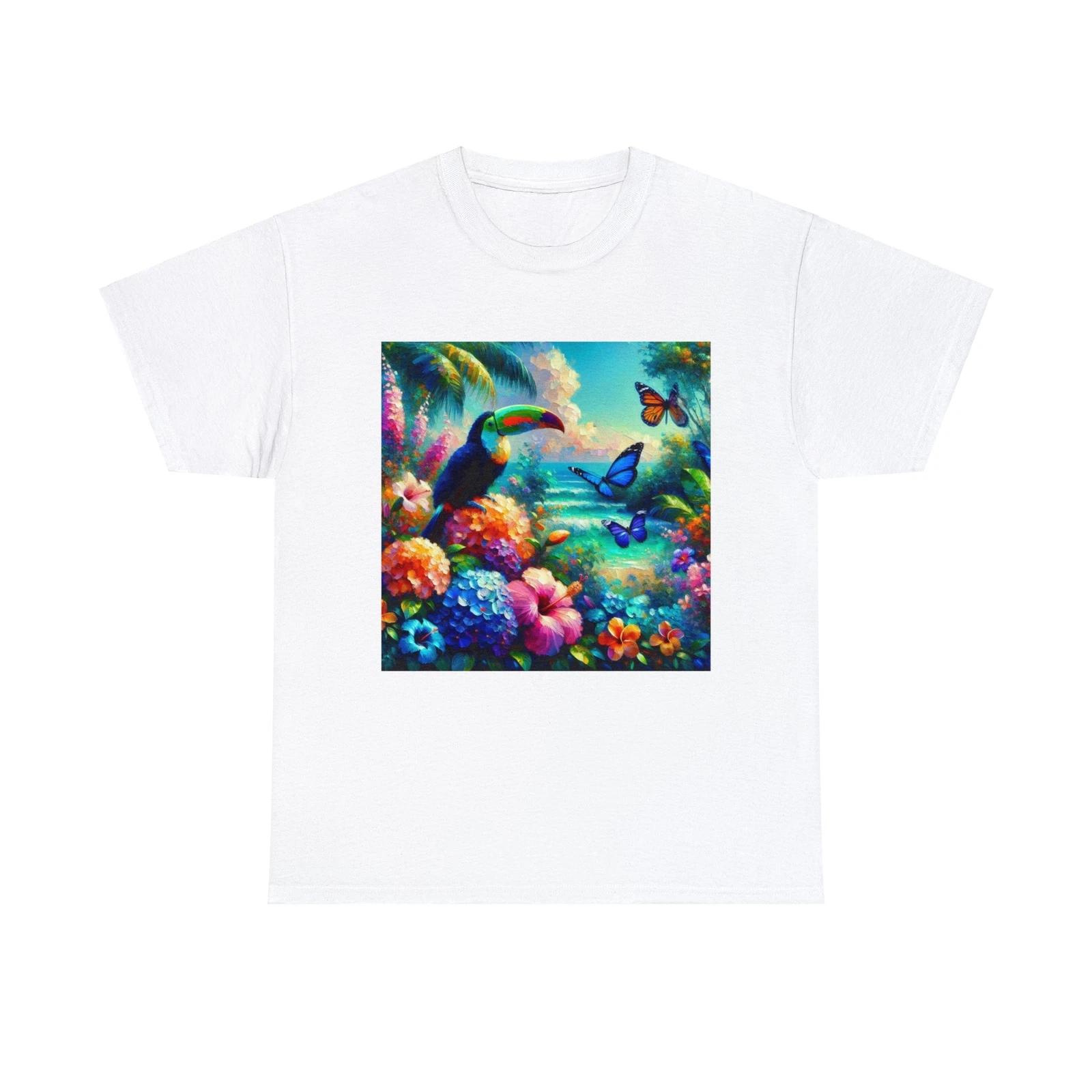 Unisex Adult T Shirt Toucan Tropical Print Nature Art Butterfly Beautiful Summer S