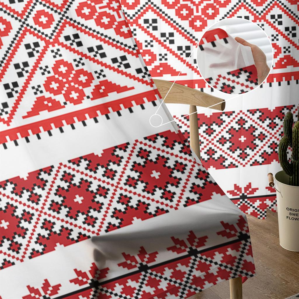 Rote schwarze Musterblätter, moderne Tüllvorhänge für Wohnzimmer, Schlafzimmer, Zuhause, Küche, Fenster, durchsichtige Vorhänge