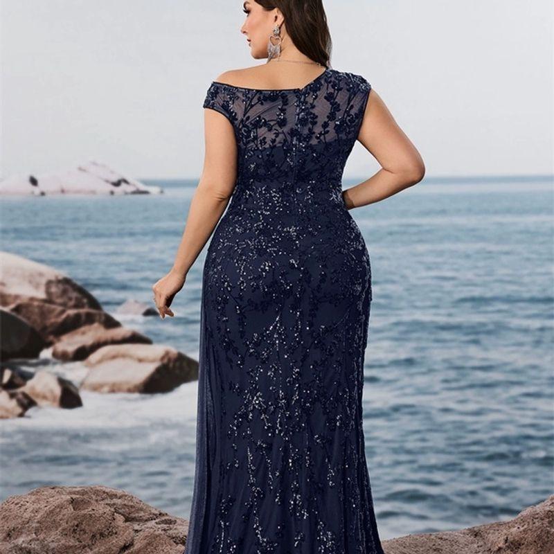 European and American Plus Size Cocktail Party Evening Dress, Mother's Dress, Plus Size Sequin Party Dress 4XL