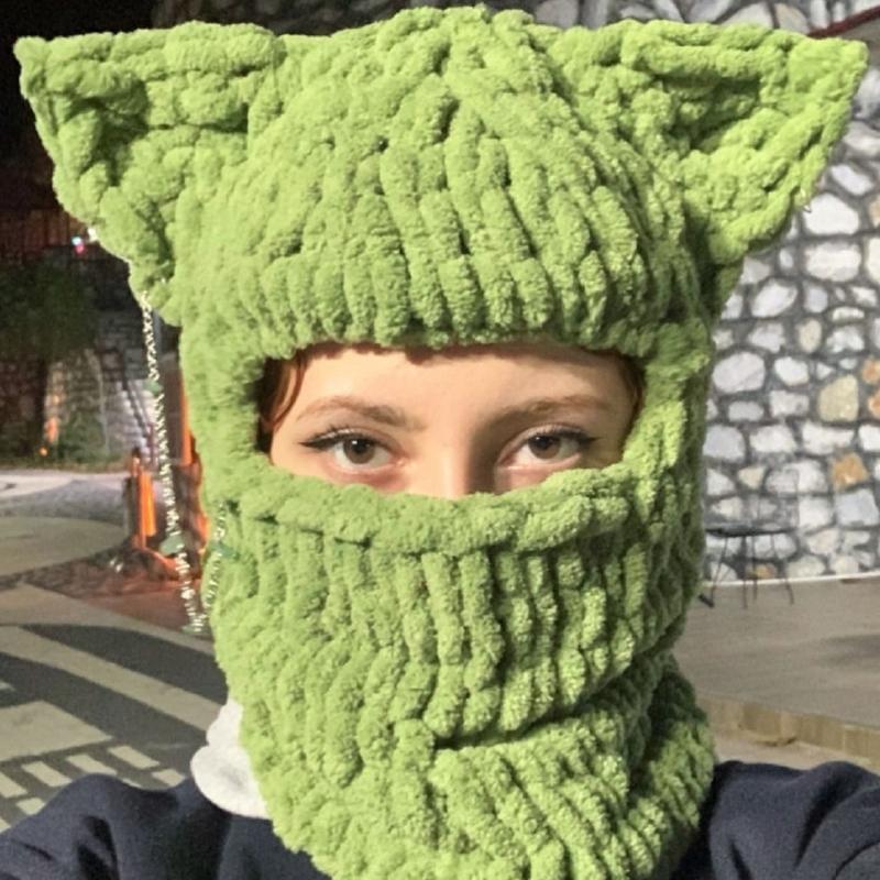 Girls Cat Ear Hat Y2K Knitted Hat Cute Cat Ear Gifts Warm Hat Adult Children Knitted Chenille Yarn Halloween Photo Props