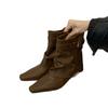 European and American sexy small square trouser boots women's square and 2025 autumn and winter fried street low-heeled sleeve short boots