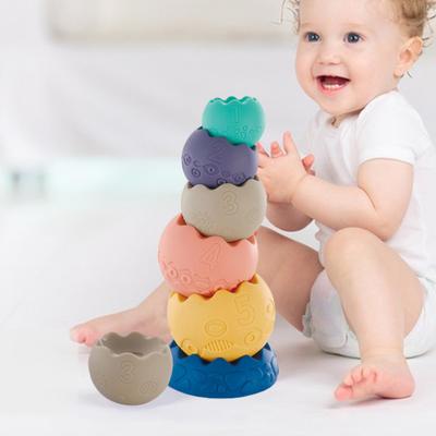 6Pcs/Set Balls Stacking Toy Soft Vinyl Colorful Bricks Toy Embossed Pattern