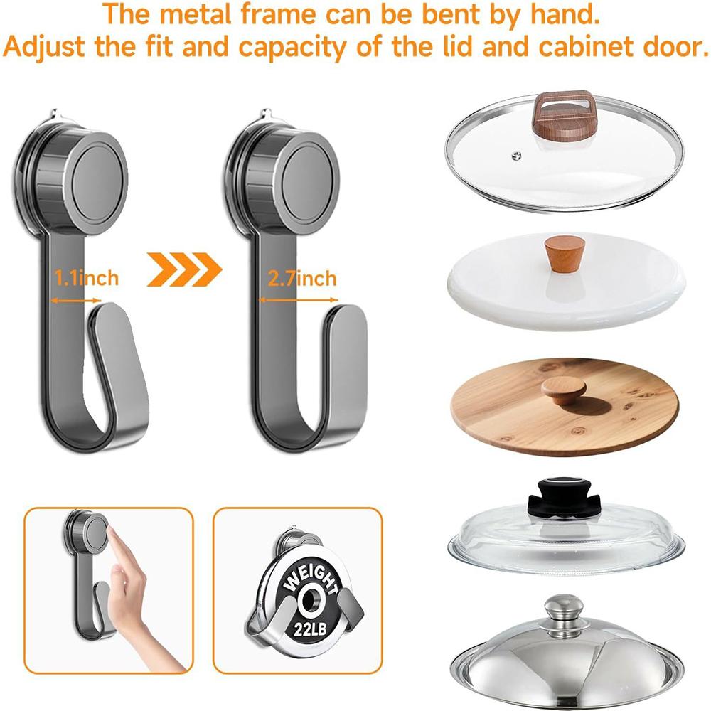 Adjustable Pot Lid Holder No Drill Adhesive Mount for Cabinet Door/Wall Mounted