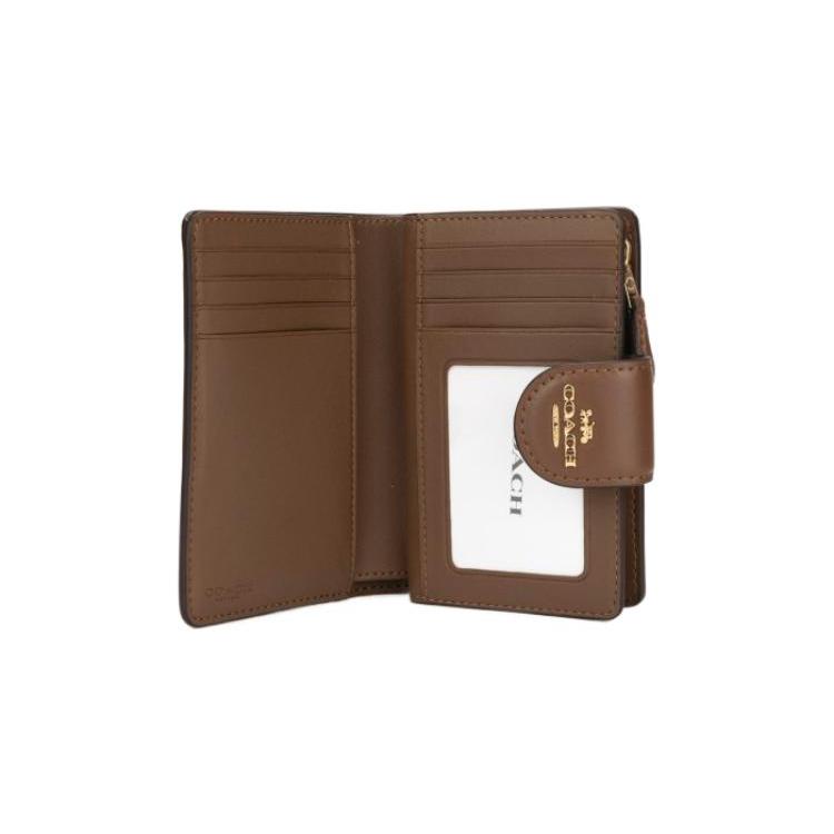 New COACH Corner Zip Canvas With Leather Clutches Wallets Medium Size Women's Brown C0082-IME74