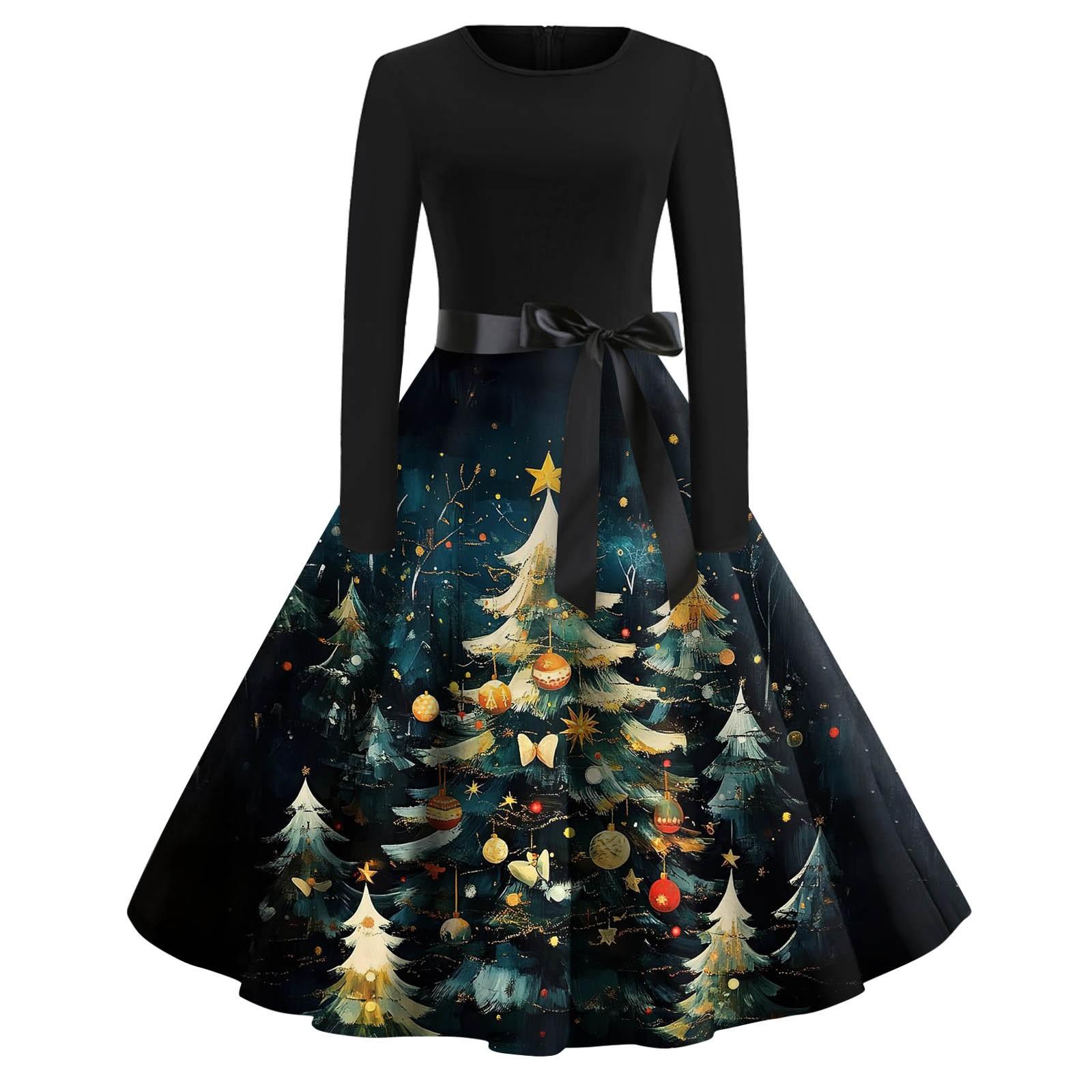 

Жіночі повсякденні модні вінтажні довгі сукні з різдвяними графічними принтами з довгими рукавами XXXXXL жовтий