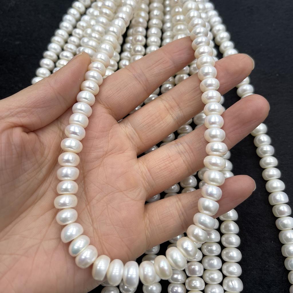 1String, White Natural Freshwater Pearls, Handmade Flat Pearl Beads for Jewelry Making DIY Crafts (Beads 9-10mm, Length 36cm)