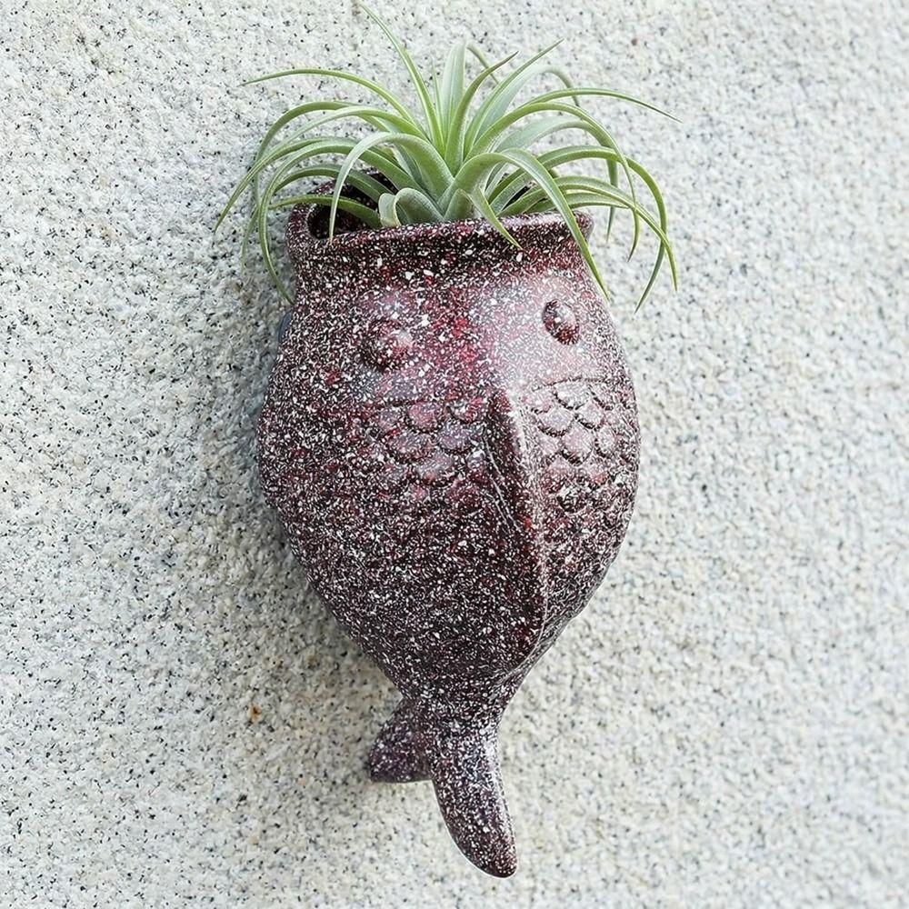 Wall Hanging Fish Flowerpot No-Drill Rustic Style Wall Mounted Planter Vintage Planter Pot Fish Ornaments Gift