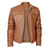 High quality men's stand-up collar European size leather jacket zipper pocket decorative leather jacket locomotive men's leather jacket