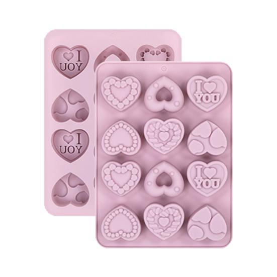 Eiswürfelform Silikon Lebensmittelqualität BPA-frei Flexibel Antihaft-Süßigkeiten Schokolade Kekse Form 9 Fächer Herz Muster Backform