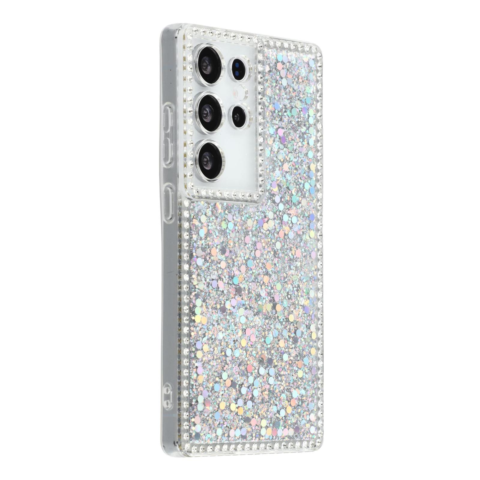 

For Samsung Galaxy S24 Ultra Case Rhinestone Edge Glitter Epoxy TPU Phone Cover Silver