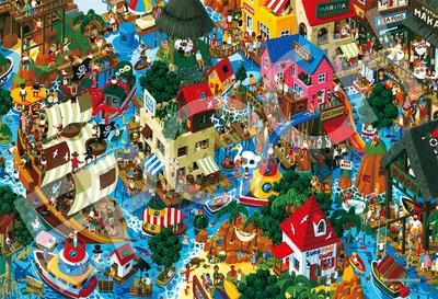 Epoch 300 Piece Jigsaw Puzzle Masayoshi Akiyama - Search! Exciting Marine Town (26x38cm) with Glue, Spatula, Score Ticket