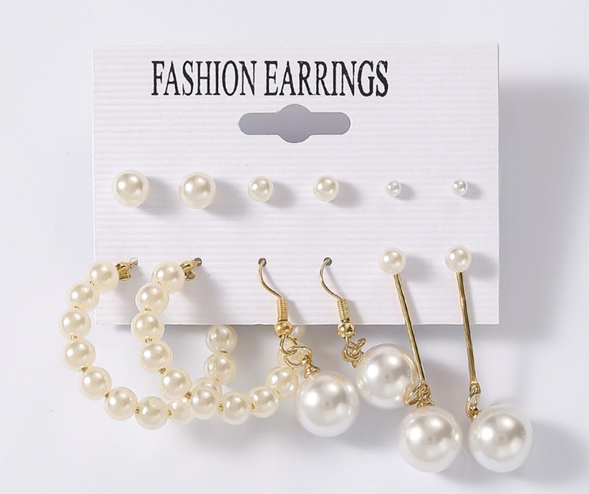 European and American metal earrings square geometric earrings retro pearl earrings ins wind earrings set