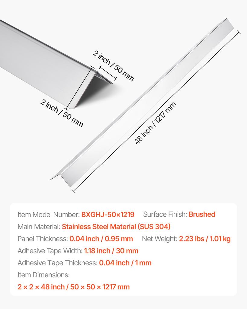 VEVOR Stainless Steel Wall Corner Protector, 50 x 50 x 1217 mm, 10 Pack Metal Corner Guards, 304 Stainless Steel Edge Trim 90-Degree Angle for Home