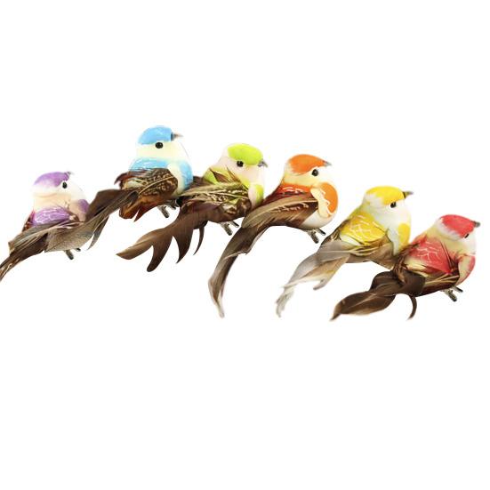 Simulation Bird Feathered Foam Bird Ornament Artificial Sparrow Statue Fake Bird with Clip for DIY Decoration Children Toy