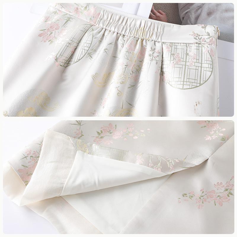 Chinese Style Satin A-line Pencil Skirt for Women - Spring 2026 Fashion
