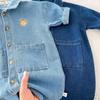 Baby Romper: Soft Denim, Turn-Down Collar, Snap Closure, Stylish Jumpsuit for 0-2 Years, Perfect for Spring & Autumn.