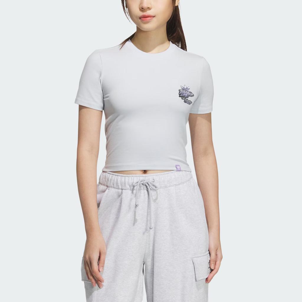 Adidas Originals City Skate Letter Sports Slim Fit Round Neck Short Sleeve T-Shirt Women Tops Light-Blue JN1681